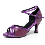 <transcy>Zapatos De Baile Latino De Salón De Salsa Para Mujeres Niñas Dorado Negro Plata Morado</transcy>