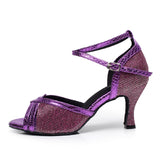 <transcy>Zapatos De Baile Latino De Salón De Salsa Para Mujeres Niñas Dorado Negro Plata Morado</transcy>
