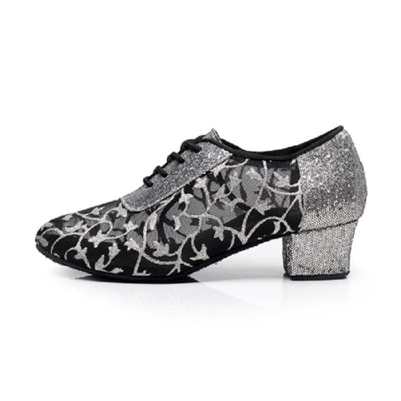Mesh Sequined Modern Latin Ballroom Salsa Dance Shoes For Women Girls Ladies