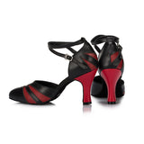 <transcy>PU Negro Rojo Zapatos de baile modernos para mujeres niñas Zapatos de baile de salsa de salón latino</transcy>