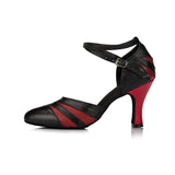 <transcy>PU Negro Rojo Zapatos de baile modernos para mujeres niñas Zapatos de baile de salsa de salón latino</transcy>