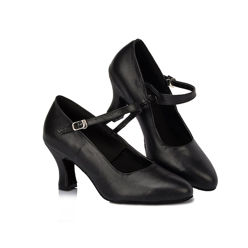 <transcy>Zapatos de baile modernos de PU negros para mujer Zapatos de baile latino de salón Salsa Samba Tango</transcy>