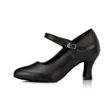 <transcy>Zapatos de baile modernos de PU negros para mujer Zapatos de baile latino de salón Salsa Samba Tango</transcy>