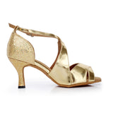 Gold Suede Sole Latin Ballroom Salsa Dance Shoes For Women Girls Training Professional Dance Shoes
