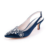 Satin Rhinestone Wedding Pumps 6cm Stiletto Heel Women Bride High Heel Shoes With Rhinestone