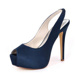 Women Girl Satin Stiletto Heel Peep Toe Platform Pumps Sandals For Wedding Party