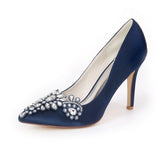 Women's Satin Rhinestone Wedding Shoes Spring Summer Autumn Elegant Pointed Toe Pumps