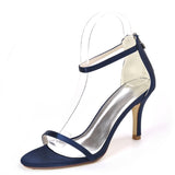 Women's Satin Stiletto Heel Open Toe Sandals With Chain Pumps