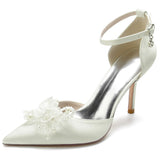 Women's Suede Stiletto Heel Closed Toe Pumps With Rhinestone Bowknot