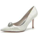 Women's Satin Stiletto Heel Closed Toe Pumps With Rhinestone