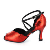 PU Red Latin Ballroom Dance Shoes For Women Girls Tango Salsa Dance Shoes