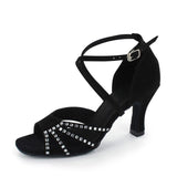 Flock Rhinestone Latin Dance Shoes Women Ballroom Salsa Dance Shoes