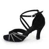 Flock Rhinestone Latin Dance Shoes Women Ballroom Salsa Dance Shoes