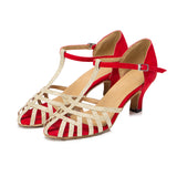 Flock Glitter Women Modern Dance Shoes Red Blue Salsa Latin Ballroom Dance Shoes