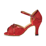 High Quality Women Latin Ballroom Salsa Dance Shoes Bronze Red Gold Blue