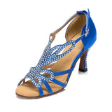 High Quality Satin Latin Ballroom Salsa Dance Shoes For Women Rhinestone Customized Heel