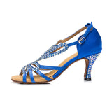High Quality Satin Latin Ballroom Salsa Dance Shoes For Women Rhinestone Customized Heel