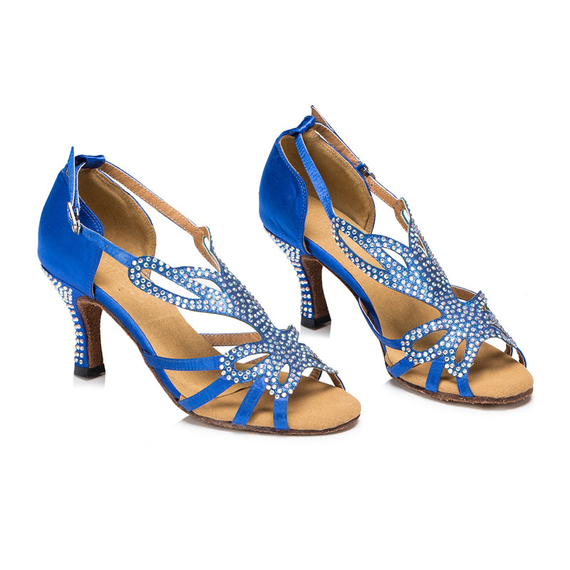 High Quality Satin Latin Ballroom Salsa Dance Shoes For Women Rhinestone Customized Heel
