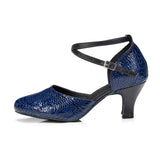 PU Blue Modern Dance Shoes For Women Ladies Latin Salsa Ballroom Samba Dance Shoes