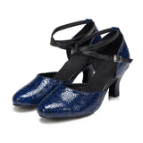 PU Blue Modern Dance Shoes For Women Ladies Latin Salsa Ballroom Samba Dance Shoes