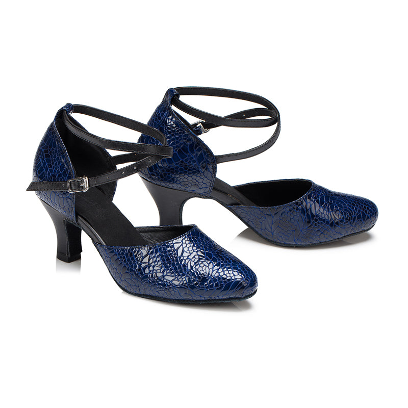 <transcy>Zapatos de baile moderno azul PU para mujer, zapatos de baile de samba de salón de salsa latina para mujer</transcy>