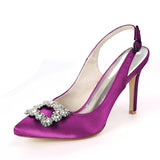 Women's Pumps Fashion Stiletto High Heel Wedding Shoes Pointed Satin Rhinestone Buckle Slip On Shoes