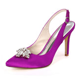 Women's Satin Stiletto Heel Closed Toe Pumps Sandals With Rhinestone