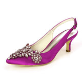 Satin Rhinestone Wedding Pumps 6cm Stiletto Heel Women Bride High Heel Shoes With Rhinestone