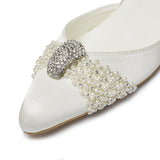 Champagne White Wedding Shoes Pumps Pearl Rhinestone Buckle Pumps For Women Girls Bride Party