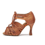 Girls Lace Up Latin Dance Shoes Women Rhinestone Bachata Salsa Dancing Shoes For Ladies Soft Bottom Ballroom Dance Sandals