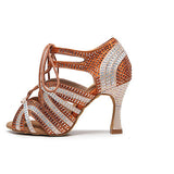 Girls Lace Up Latin Dance Shoes Women Rhinestone Bachata Salsa Dancing Shoes For Ladies Soft Bottom Ballroom Dance Sandals