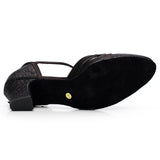 Women Colsed Toe Latin Dance Shoes Gold Black Tango Ballroom Modern Dancing Shoes Soft Sole Wedding Party Sandals