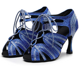 Girls Lace Up Latin Dance Shoes Women Rhinestone Bachata Ballroom Salsa Dancing Shoes For Ladies Soft Bottom
