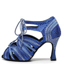 Girls Lace Up Latin Dance Shoes Women Rhinestone Bachata Ballroom Salsa Dancing Shoes For Ladies Soft Bottom