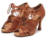 Girls Lace Up Latin Dance Shoes Women Rhinestone Bachata Salsa Dancing Shoes For Ladies Soft Bottom Ballroom Dance Sandals