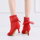 Soft Sole Dance Shoes Yellow Red Women High Heeled Tango Ballroom Dance Boots Girls Mesh Salsa Dancing Shoes