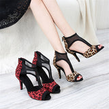 <transcy>Botas de baile de salón social Zapatos de baile de tango de salsa latina para mujer con leopardo</transcy>
