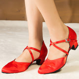 <transcy>Zapatos rojos de danza moderna | Zapatos de baile latino de satén para mujer | Zapatos de salsa de interior | Danceshoesmart</transcy>