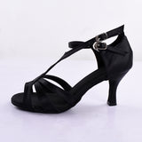 <transcy>Negro satinado Salsa Mujeres Salón de baile latino Zapatos de baile de tango Zapatos de boda de fiesta con punta abierta</transcy>