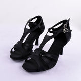 Black Satin Salsa Women Latin Ballroom Tango Dance Shoes Open Toe Party Wedding Shoes