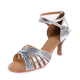 <transcy>Plata Mujeres Salón de baile latino Salsa Zapatos de baile Lentejuelas Fiesta Rendimiento Suede Zapatos de fondo suave</transcy>