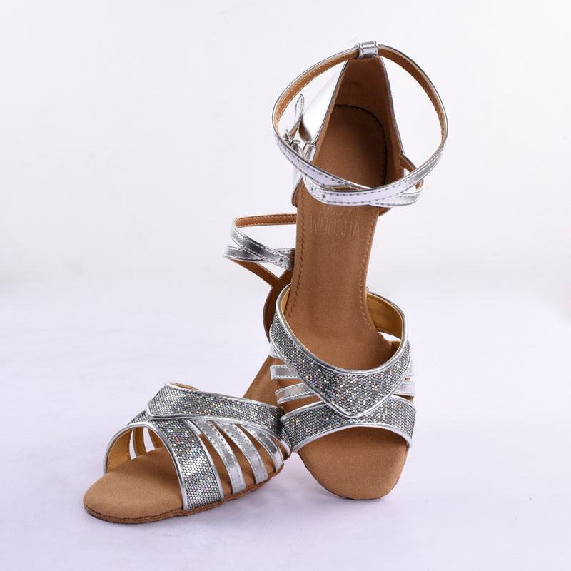 <transcy>Серебряная женская обувь для латинских бальных танцев сальса, обувь для танцев с блестками, замшевая обувь для вечеринок с мягкой подошвой</transcy>