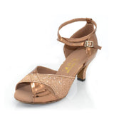 <transcy>Zapatos de baile de salsa de salón de baile latino para mujer con purpurina dorada, fiesta de boda</transcy>