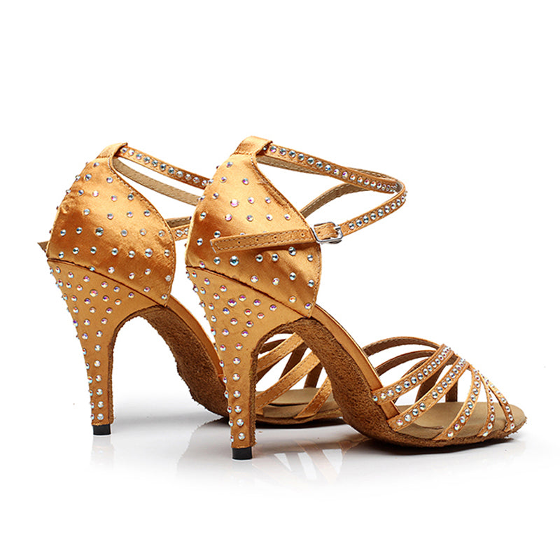 <transcy>Zapatos de baile de alta calidad con diamantes de imitación para mujer, zapatos de baile de Tango Salsa para salón de baile latino</transcy>