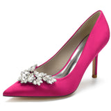 Women Pumps Stiletto Heel Pointed Toe Satin Rhinestone Party Wedding Heels Shoes