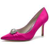 Women's Satin Stiletto Heel Closed Toe Pumps With Rhinestone