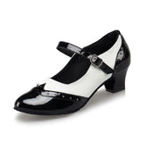 <transcy>Zapatos de baile latino social para interiores para jazz, salsa, baile, mujer, niña, retro, británico, elegante, sandalias, negro</transcy>