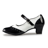 <transcy>Zapatos de baile latino social para interiores para jazz, salsa, baile, mujer, niña, retro, británico, elegante, sandalias, negro</transcy>