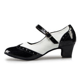 Indoor Social Latin Dance Shoes for Jazz Salsa Dancing Women Girl Retro British Stylish Sandals Black