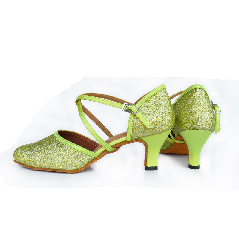 <transcy>Блестящие женские туфли для латинских бальных танцев сальса, современные танцевальные туфли, зеленый цвет</transcy>
